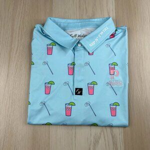 Full Wedge Golf Mens Aqua Blue Sip N’ Twirl Athletic Polo Golf Shirts Size 3XL